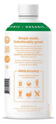 Malk Organic Unsweetened Vanilla Pure Almond Milk, 28 Fluid Ounce -- 6 per case