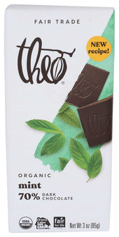 Theo Organic Classic Combination Dark Chocolate Bar with Mint, 3 Ounce -- 12 per case