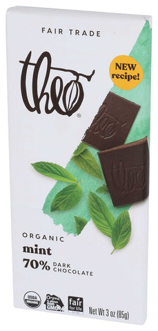 Theo Organic Classic Combination Dark Chocolate Bar with Mint, 3 Ounce -- 12 per case
