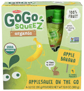 GoGo Squeez Organic Apple Banana Applesauce, 3.2 Ounce -- 48 per case.