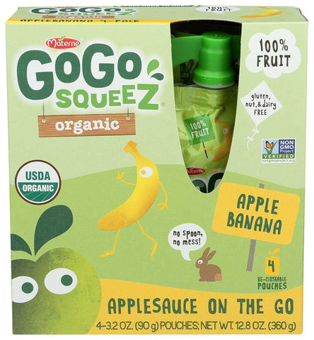 GoGo Squeez Organic Apple Banana Applesauce, 3.2 Ounce -- 48 per case.