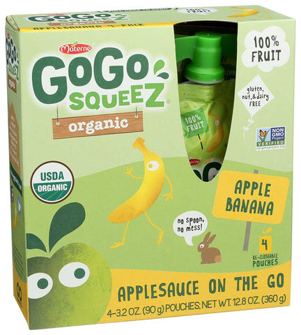 GoGo Squeez Organic Apple Banana Applesauce, 3.2 Ounce -- 48 per case.