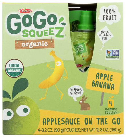 GoGo Squeez Organic Apple Banana Applesauce, 3.2 Ounce -- 48 per case.