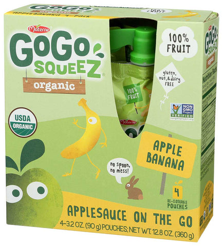 GoGo Squeez Organic Apple Banana Applesauce, 3.2 Ounce -- 48 per case.