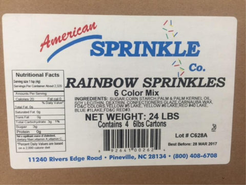 American Sprinkle 6 Color Rainbow Sprinkles, 6 Pound -- 4 per case.