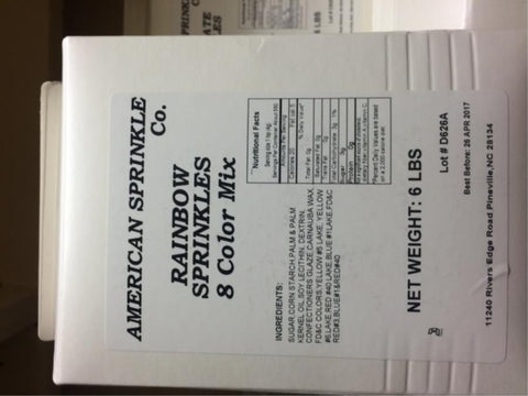 American Sprinkle 8 Color Rainbow Sprinkles, 6 Pound -- 4 per case.