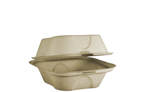 World Centric Single Comportment Unbleached Burger Take Out Container, 6 x 6 x 3 Inch -- 500 per case