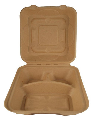World Centric Three Comportment Unbleached Fiber Take Out Container, 300 Each -- 300 per case