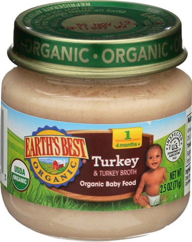 Earths Best Organic Turkey and Turkey Broth Stage 1 Baby Food, 2.5 Ounce -- 10 per case