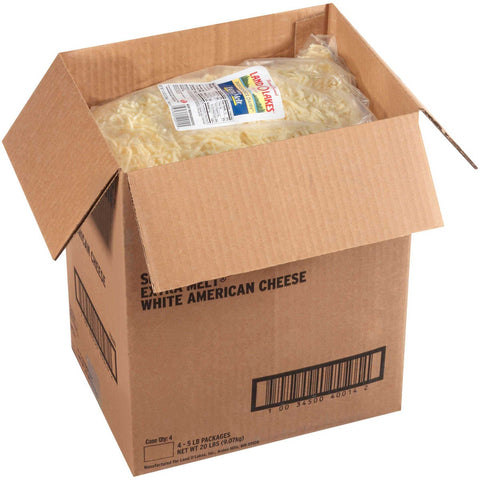 Land O Lakes Extra Melt White Shredded American Cheese, 5 Pound -- 4 per case.