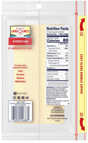 Land O Lakes Sliced White Deli American Cheese, 8 ounce -- 12 per case