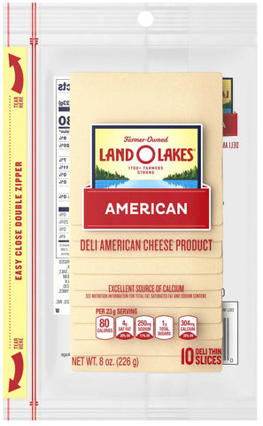 Land O Lakes Sliced White Deli American Cheese, 8 ounce -- 12 per case