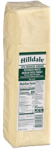 Hilldale Reduced Sodium Pasteurized Process White American Cheese Slice, 184 count per pack -- 6 per case.