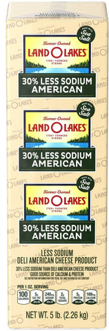Land O Lakes 30% Less Sodium White Deli American Cheese Product, 5 Pound -- 2 per case