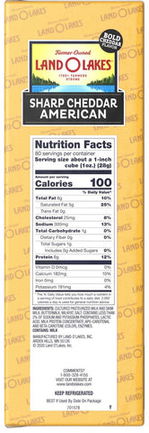 Land O Lakes Sharp Cheddar Yellow Deli American Cheese Product, 5 Pound -- 2 per case