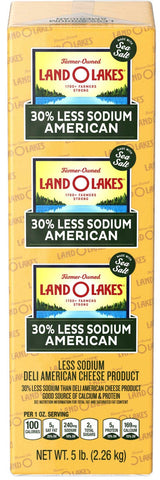 Land O Lakes 30% Less Sodium Yellow Deli American Cheese Product, 5 Pound -- 2 per case