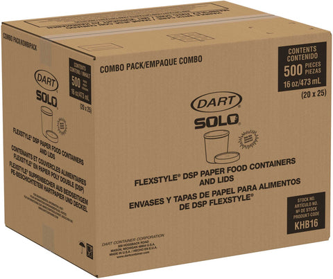 SOLO Cup Company Flexstyle Double Poly Paper Containers, 16oz, White, 25/Pack, 10 Packs/Carton