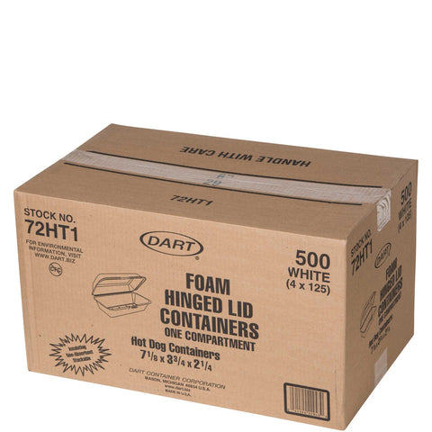 Hot Dog Foam Hinged Lid Containers 7 1/8 X 3 3/4 X 2 1/4 -- 500 Per Case.