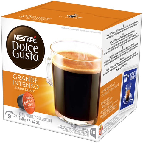 Nescafe Dolce Gusto Cafe Grande Intenso Dark Roast Coffee Capsules, 16 count per pack -- 3 per case.