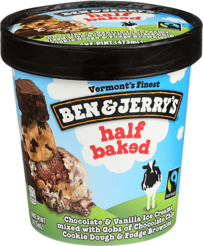 Ben and Jerrys Half Baked Chocolate and Vanilla Ice Cream, 1 Pint -- 8 per case