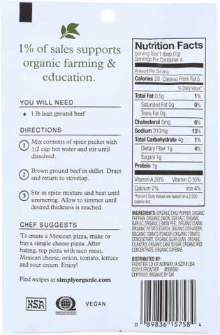 Simply Organic Mild Taco Seasoning Mix, 1 Ounce -- 12 per case.