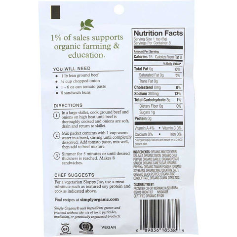 Simply Organic Sloppy Joe Seasoning Mix, 1.41 Ounce -- 12 per case.
