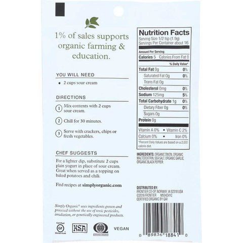 Simply Organic French Onion Dip Mix, 1.1 Ounce -- 12 per case.