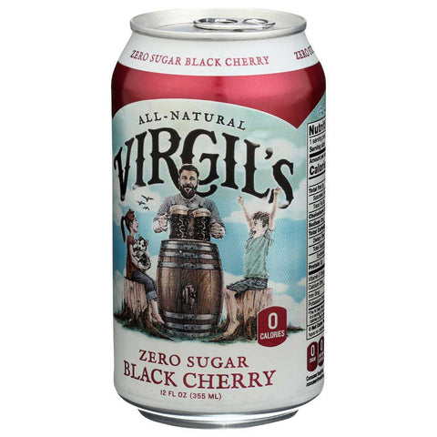 Virgils Zero Sugar Black Cherry Soda, 12 Fluid Ounce - 6 count per pack -- 4 packs per case