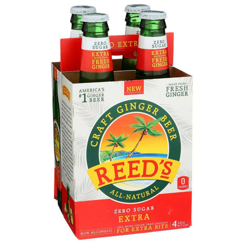 Reeds Zero Sugar Extra Craft Ginger Beer, 12 Fluid Ounce - 4 count per pack -- 6 packs per case