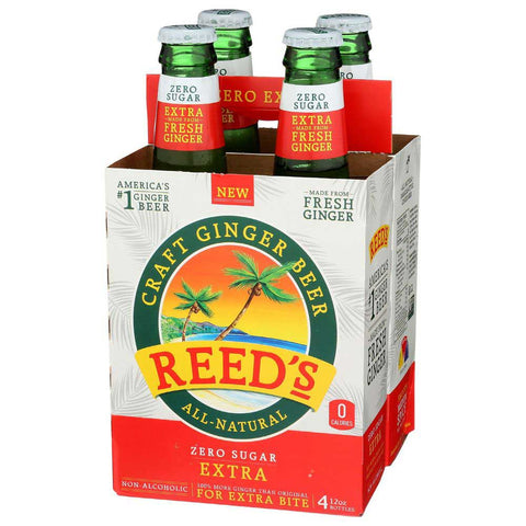 Reeds Zero Sugar Extra Craft Ginger Beer, 12 Fluid Ounce - 4 count per pack -- 6 packs per case