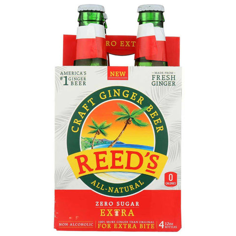 Reeds Zero Sugar Extra Craft Ginger Beer, 12 Fluid Ounce - 4 count per pack -- 6 packs per case