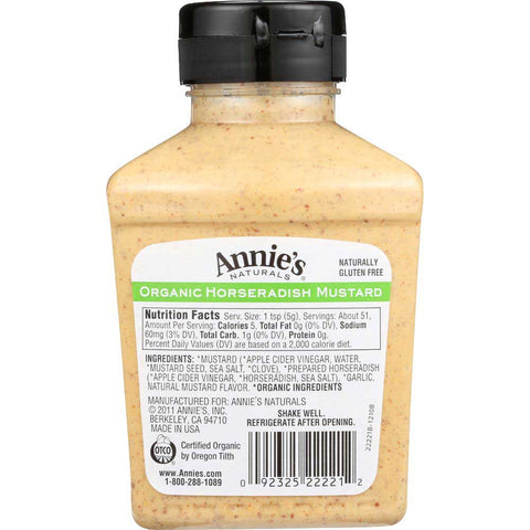 Annies Organic Horseradish Mustard, 9 Ounce -- 12 per case.