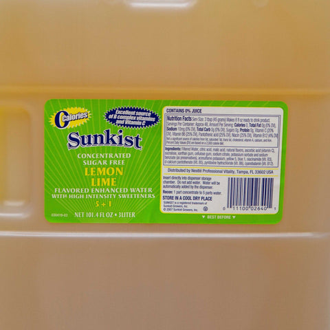 Sunkist Lemon Lime Enhanced Water, 101.333 Fluid Ounce -- 3 per case.