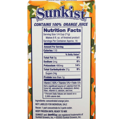 Sunkist Orange 100 Percent Frozen Concentrate 3 Plus 1 Juice, 32 Ounce -- 12 per case
