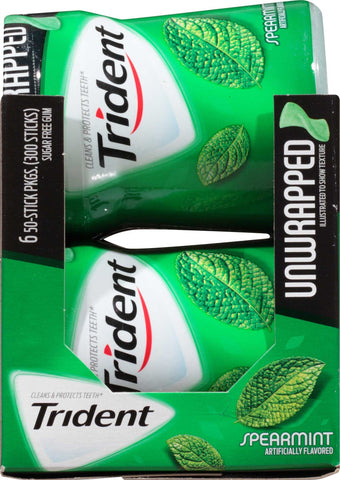 Trident Spearmint Bubblegum, 50 count per bottle -- 24 per case.