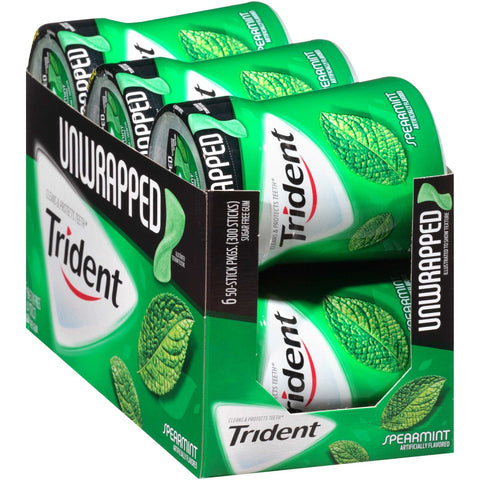 Trident Spearmint Bubblegum, 50 count per bottle -- 24 per case.