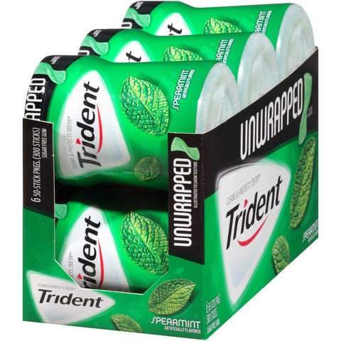 Trident Spearmint Bubblegum, 50 count per bottle -- 24 per case.