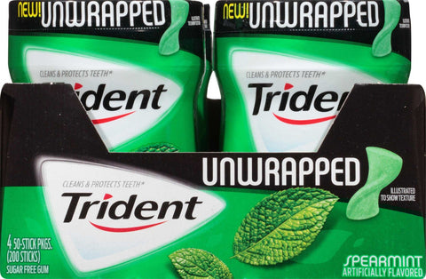 Trident Spearmint Gum, 50 count per pack -- 24 per case.