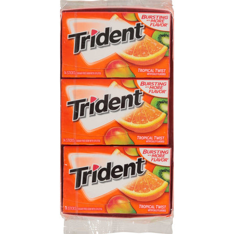 Trident Tropical Twist Sugar Free Gum, 14 count per pack -- 144 per case.