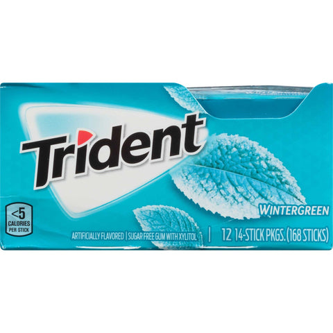 Trident Wintergreen Sugar Free Gum, 14 count per pack -- 144 per case.