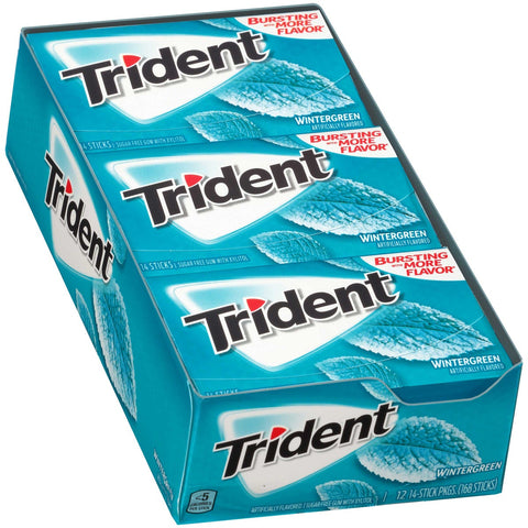 Trident Wintergreen Sugar Free Gum, 14 count per pack -- 144 per case.