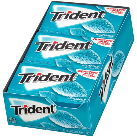 Trident Wintergreen Sugar Free Gum, 14 count per pack -- 144 per case.
