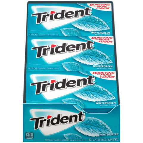 Trident Wintergreen Sugar Free Gum, 14 count per pack -- 144 per case.