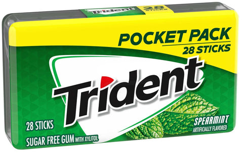 Trident Spearmint Sugar Free Gum - 28 count per pack -- 48 packs per case