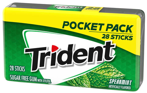 Trident Spearmint Sugar Free Gum - 28 count per pack -- 48 packs per case