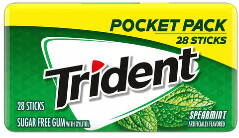 Trident Spearmint Sugar Free Gum - 28 count per pack -- 48 packs per case