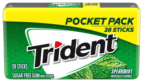 Trident Spearmint Sugar Free Gum - 28 count per pack -- 48 packs per case