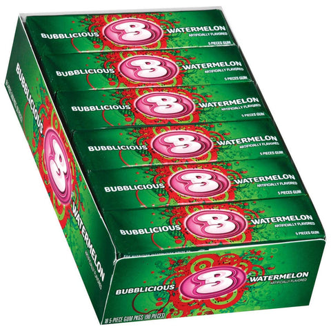 Bubblicious Watermelon Wave Bubble Gum - 5 piece pack, 144 per case