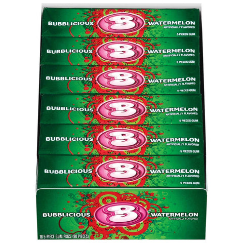 Bubblicious Watermelon Wave Bubble Gum - 5 piece pack, 144 per case