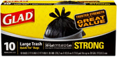 Glad Quick Tie Trash Bag, 30 Gallon - 10 per pack -- 12 packs per case.